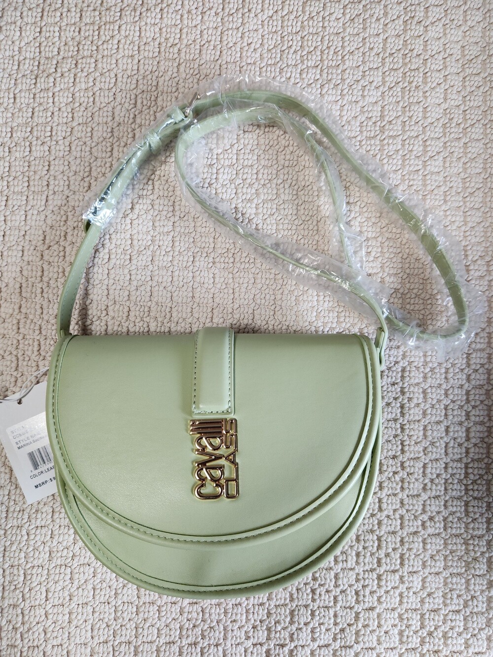 Cavalli Class MARINA Saddle flap Light Leaf Green Faux Leather Crossbody
